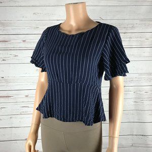 ZARA TRF Navy/White Striped Peplum Top Small